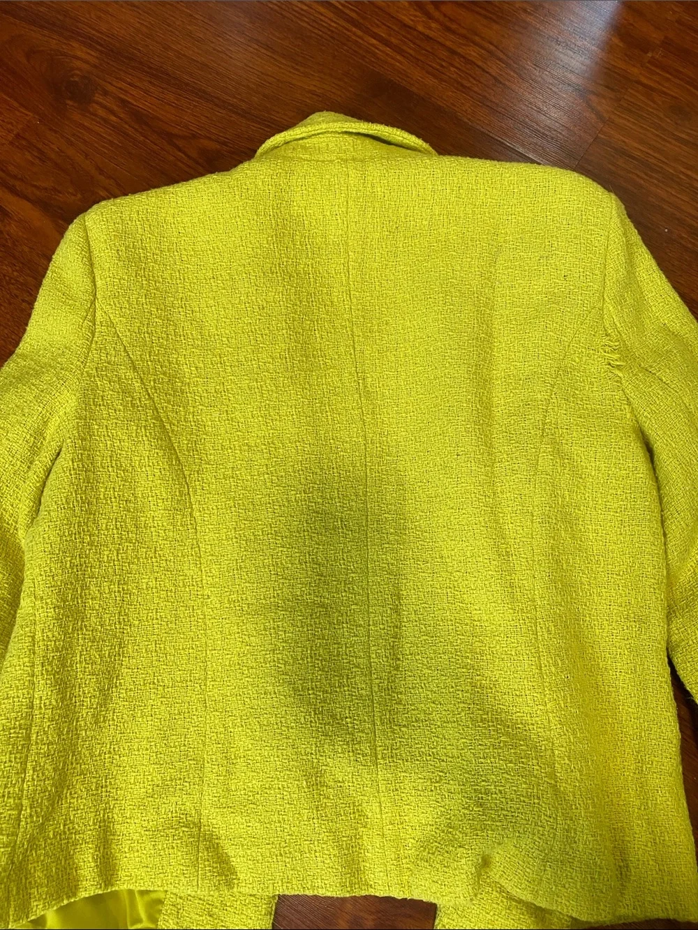 Nanette Lepore Neon Lime Double-Breasted Bouclé Blazer